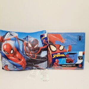 Marvel Spiderman Fabric Storage Cube Plus Miles Small Blue Red Throw Pillow Set